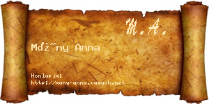 Mány Anna névjegykártya
